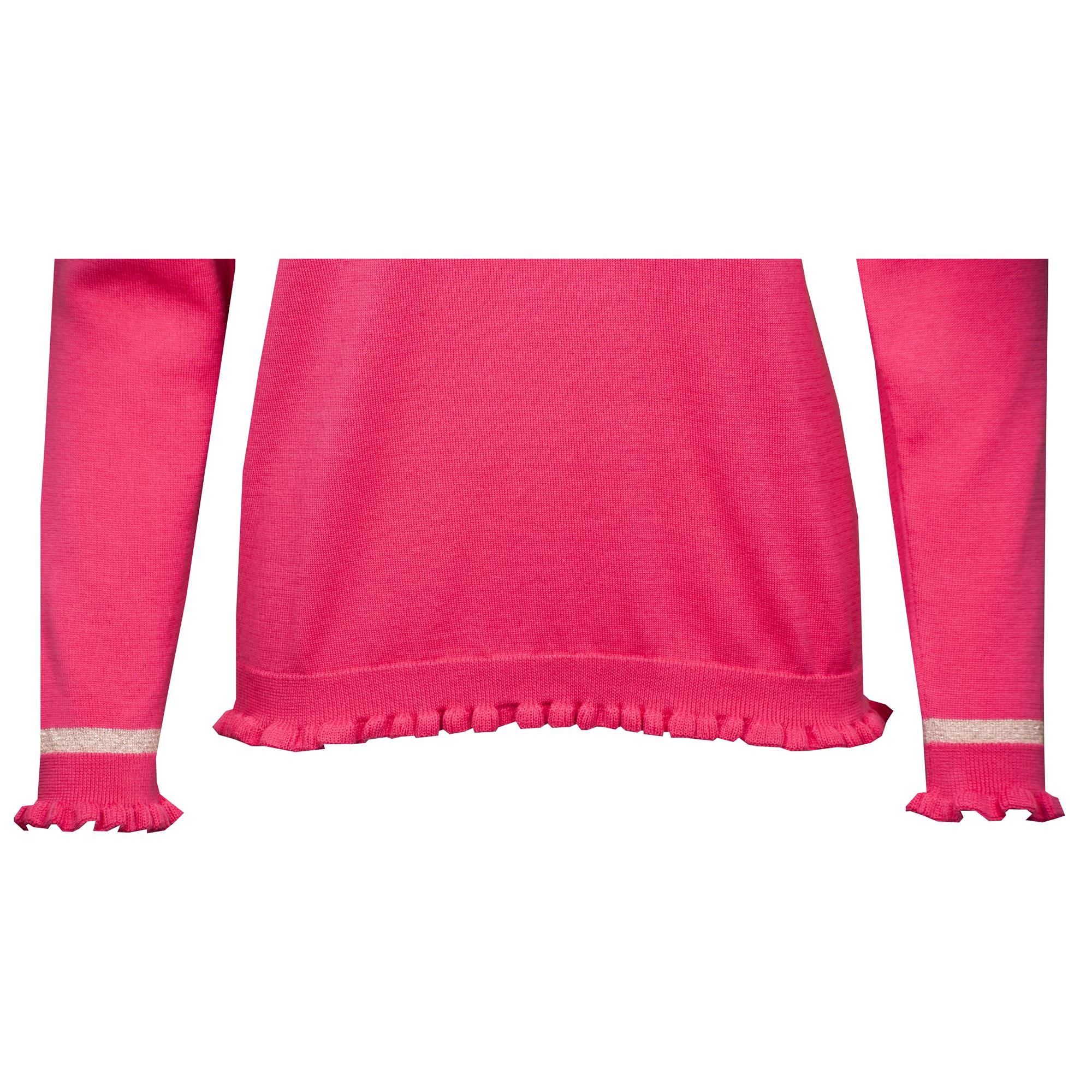 Girls Golf Ruffle Knit V Neck Jumper Pink